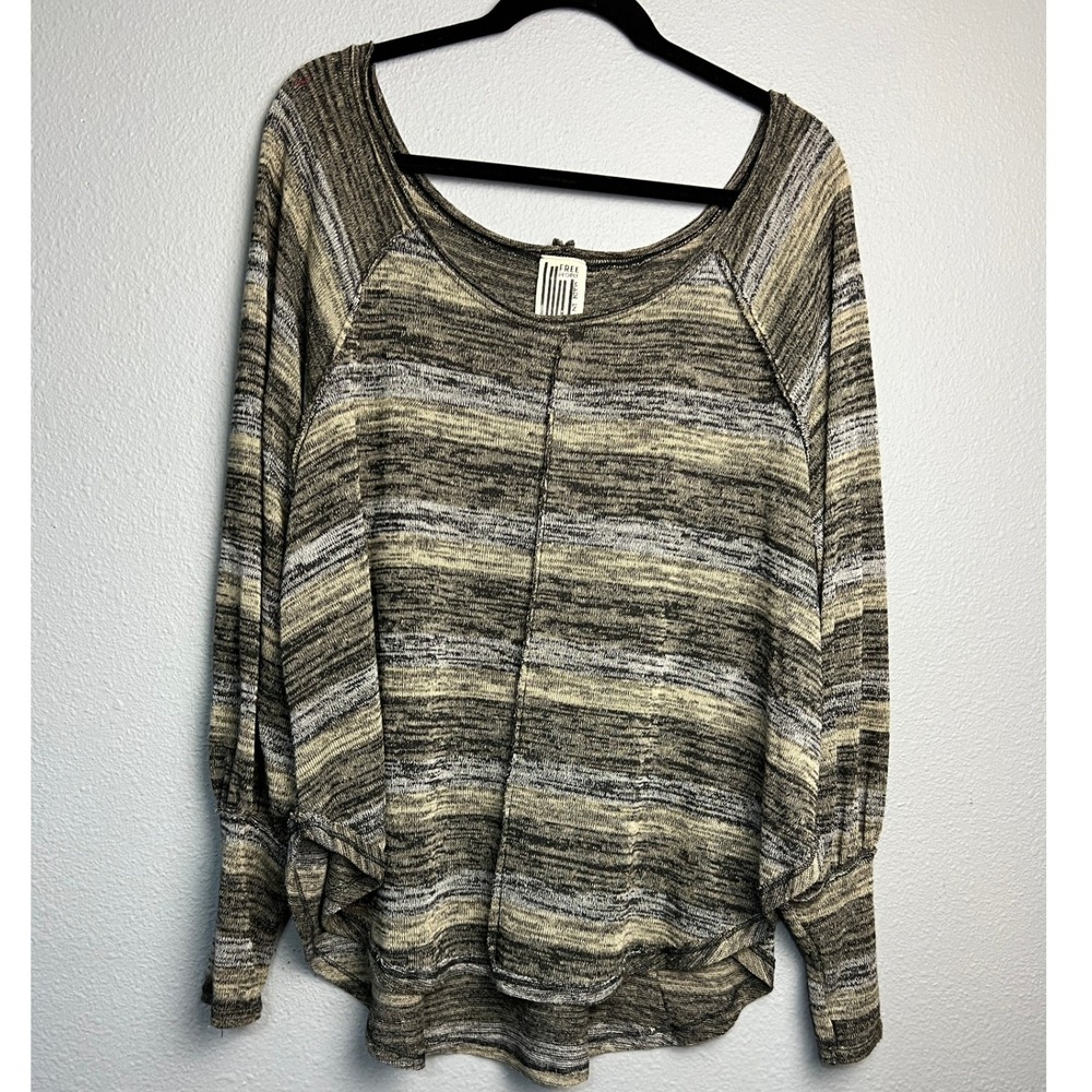 Free People We The Free Striped Split Back Knit Top Brown Avocado M Bohemian